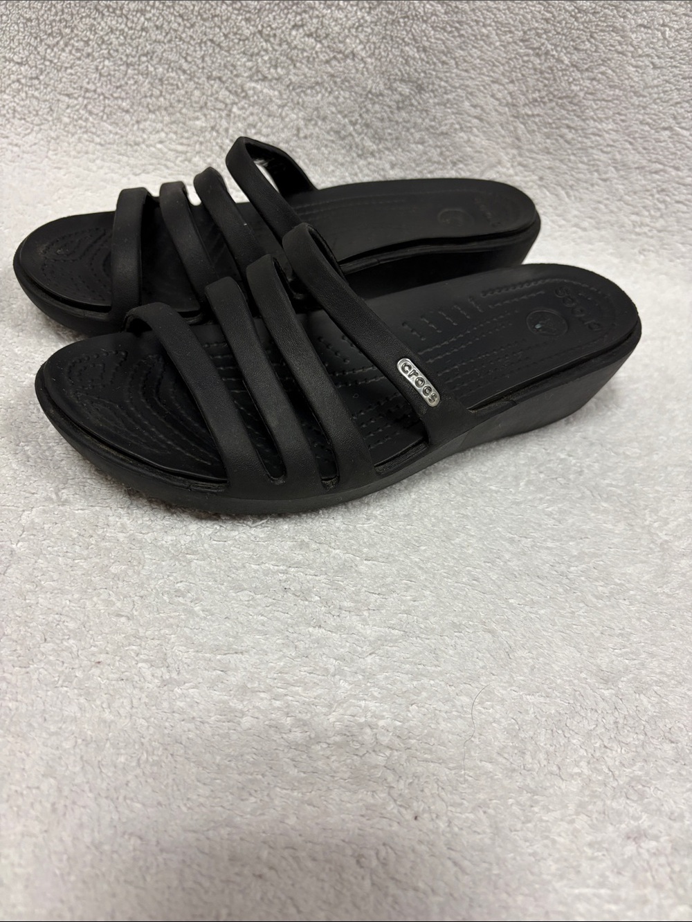 CROCS Rhonda wedge Black Multi-Strap Slide Sandals size 6 - Picture 3 of 6